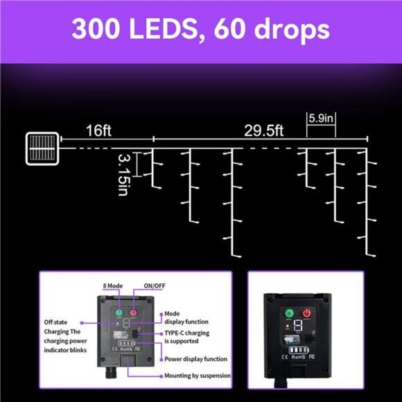 300 LED Halloween Icicle Lights Outdoor Waterproof, 8 Modes...